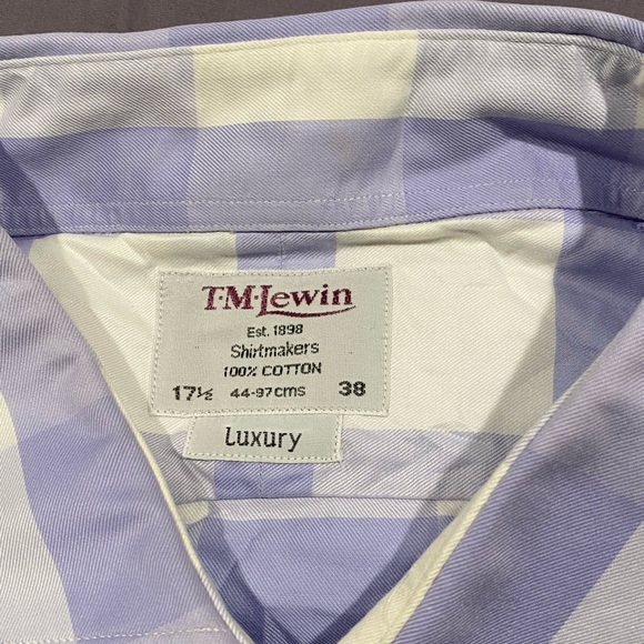 T.M. Lewin French cuff purple / white wide gingham check 17.5 / 38 - Picture 2 of 8